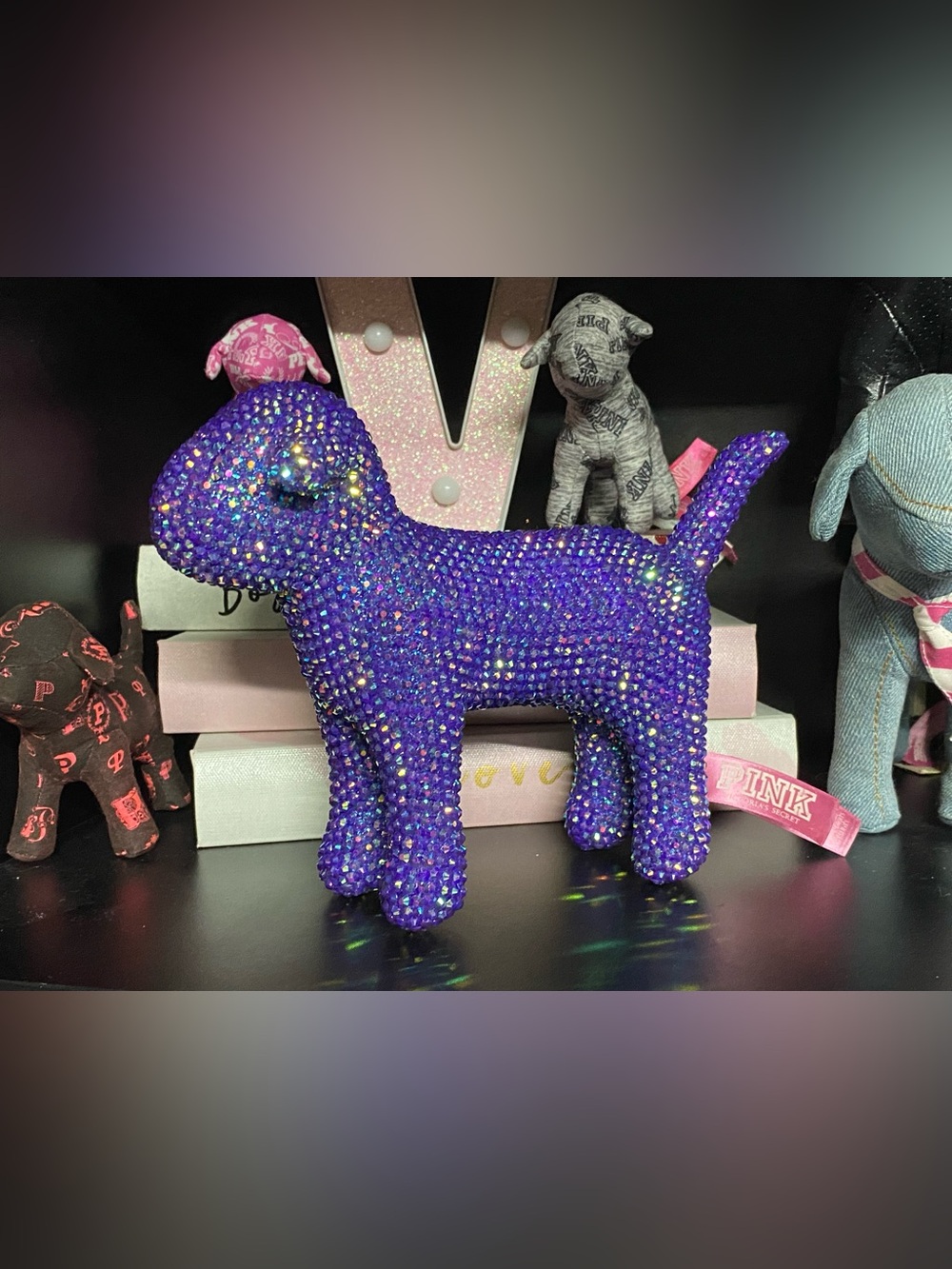 Dark Purple Rhinestone Bling Victoria’s Secret VS PINK Mini Dog Y2K Vintage